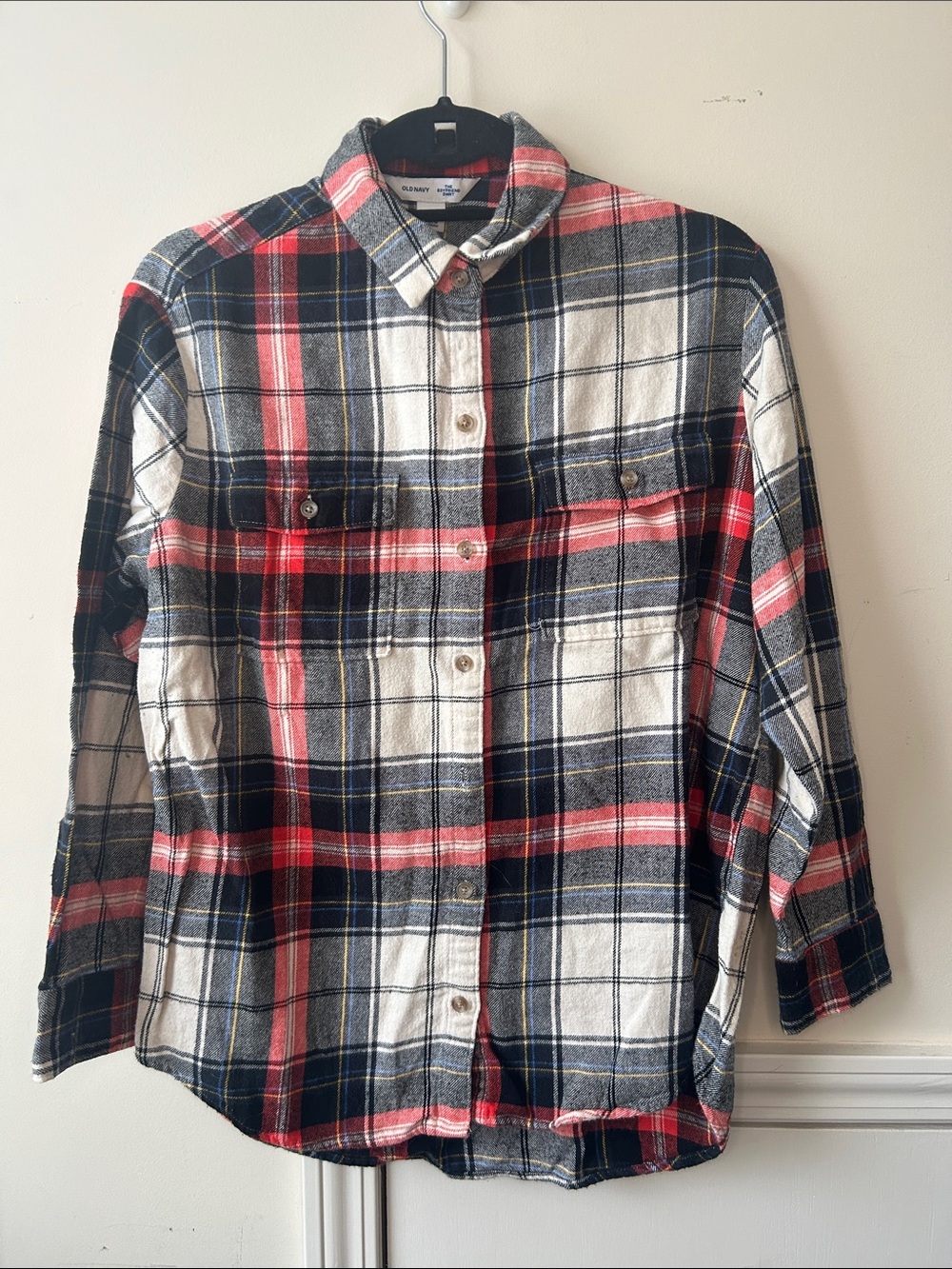 Old Navy Red, Navy & White Plaid Button-Down Shirt